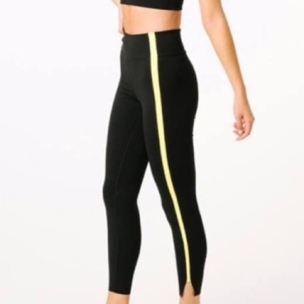 Zyia Active Black Neon Yellow Tape 7/8 Ankle Leggings